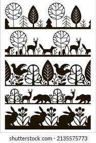 Seamless border, frame decoration, ribbon pattern. Woodland, animals seamless template for decoration.