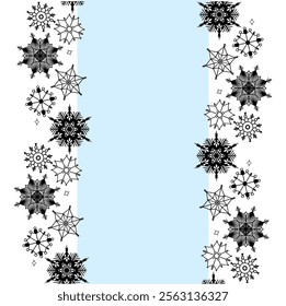 Marco de borde sin fisuras cayendo copos de nieve . Partículas de hielo de polvo de invierno. Vector de Plantilla de línea gráfica para su texto. Paisaje de huracán de nieve, Magia naturaleza fantasía nevada.
