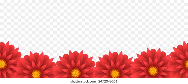 Seamless border or frame of flowers. Seamless pattern. Vector illustration isolated on transparent background.