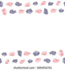 Marco de borde inmaculado hecho de piedras preciosas rosas y lilas. Plantillas para invitaciones. Joyas. Ilustración vectorial aislada en fondo blanco.