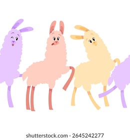 Seamless border of funny cute llamas