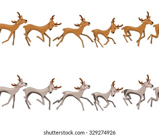 Seamless border with galloping deers. Two variants of color