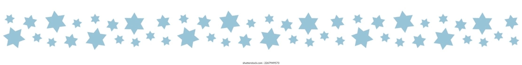 Seamless border garland with blue stars of David for Passover, Pesach, Hanukkah and other Jewish holidays Isolated vector illustration on white background.