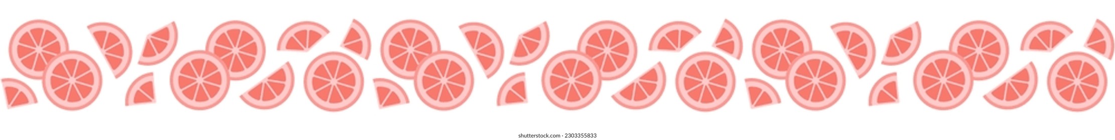 Seamless border garland with grapefruit slices. Isolated vector illustration on white background.