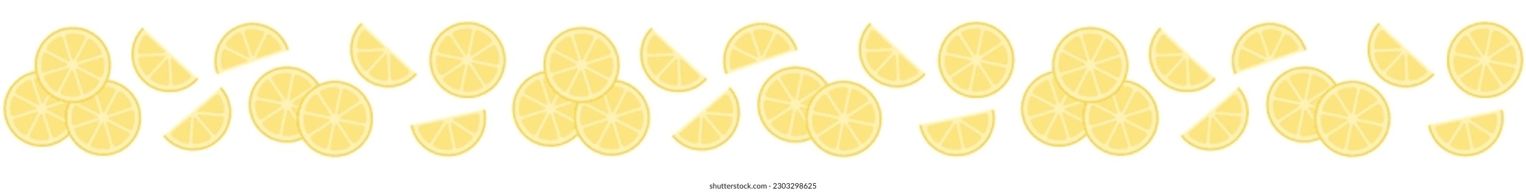 Seamless border garland with lemon slices. Isolated vector illustration on white background.	