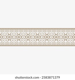 seamless border with geometric floral design. Horizontal border for wallpaper, textile with intricate repeating pattern with flowers and leaves. Classic elegant design for fabric, linen, scarf, silk.