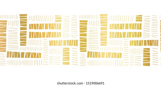 Seamless border gold foil block stripes. Vector pattern abstract illustration. Elegant ribbon trim. Shiny metallic golden repeating lines, use for celebrations, wedding, birthday, card, invite, banner