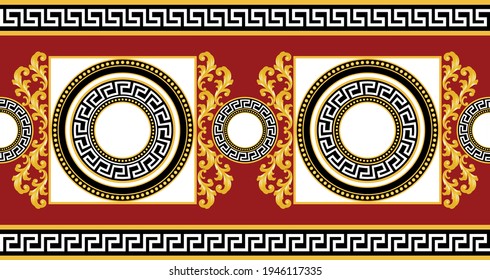 Seamless  border with golden baroque element, chains on a black background. EPS10 Illustration.