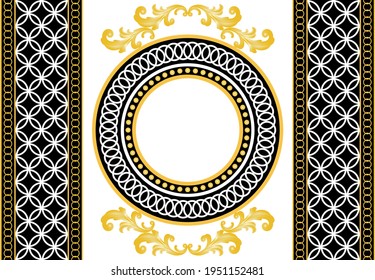 Seamless  border with golden baroque element, chains on a white background. EPS10 Illustration.