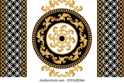 Seamless  border with golden baroque element, chains on a black background. EPS10 Illustration.