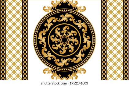 Seamless  border with golden baroque element, chains on a black background. EPS10 Illustration.