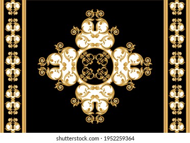 Seamless  border with golden baroque element on a black background. EPS10 Illustration.