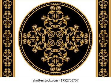 Seamless  border with golden baroque element on a black background. EPS10 Illustration.