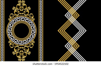 Seamless  border with golden baroque element on a black background. EPS10 Illustration.