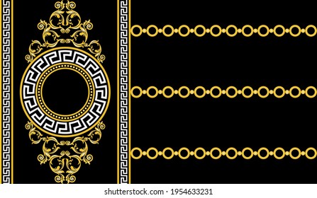 Seamless  border with golden baroque element on a black background. EPS10 Illustration.