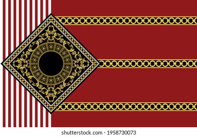 Seamless  border with golden baroque element chain on a red background. EPS10 Illustration.
