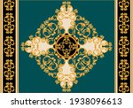 Seamless border with golden baroque elements, chains on a green background. EPS10 Illustration.