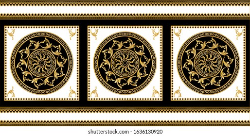 Seamless border with golden baroque elements on a black   background. EPS10 Illustration.