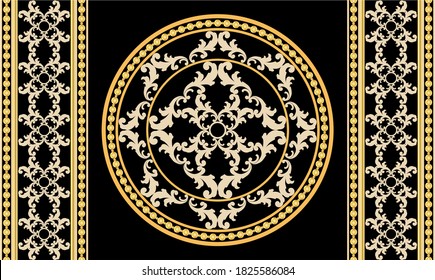 Seamless border with golden baroque elements, chains on a black background. EPS10 Illustration.