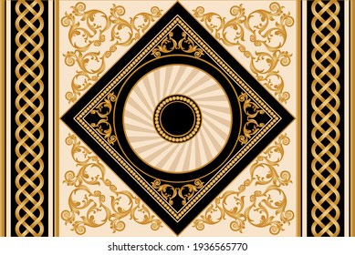 Seamless border with golden baroque elements, chains on a black background. EPS10 Illustration.