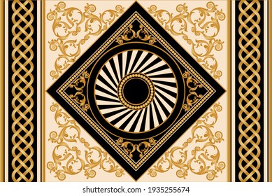 Seamless border with golden baroque floral elements on a black background. EPS10 Illustration.