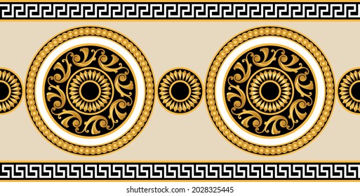 Seamless Border with Golden Baroque Pattern. Vector Illustration.
