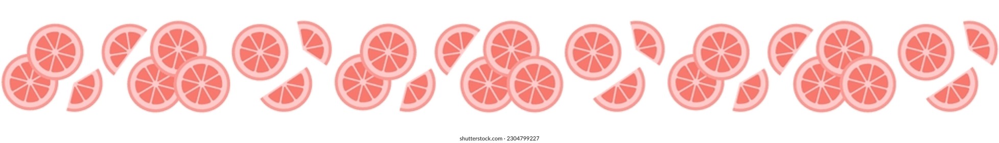 Seamless border with grapefruit slices. Can be used for summer cards, invitations. Isolated vector illustration on white background.