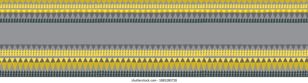  Seamless border -Gray and yellow triangles on a gray background . Hand drawn. Vector illustration.