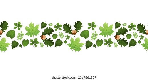 seamless border with green forest leaves. vector illustration. Botanical graphic design.