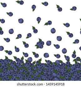 seamless border with hand drawn bilberries blueberries with leaves vector illustration