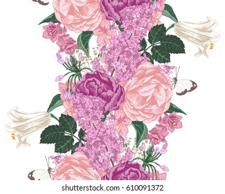 Frontera perfecta con flores de primavera dibujadas a mano