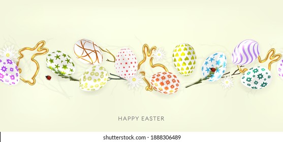 Seamless border for Happy Easter greeting card. Promotion and shopping template.