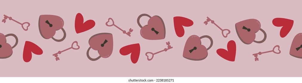 Borde inquebrantable con cerradura y llave en forma de corazón. Concepto de San Valentín. Fondo para la tarjeta de saludo, invitación, impresión, afiche, cartel. Ilustración del vector