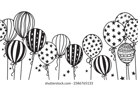 seamless border for holiday, birthday, american independence day. doodle style balloons