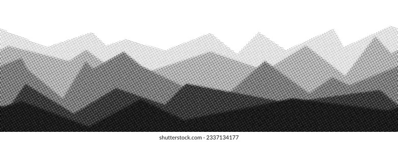 Borde sin foco, imitación del paisaje de montaña, fondo vectorial de punto medio, efecto punto débil, banner, tonos grises