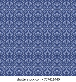 Seamless border isolated in blue color. Decorative tileable ornament. Vector illustration.
