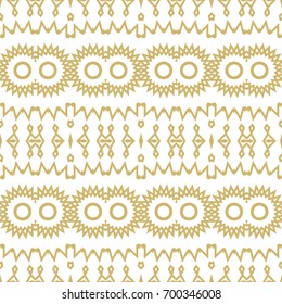 Seamless border isolated on white. Decorative tileable golden ornament. Vector illustration.