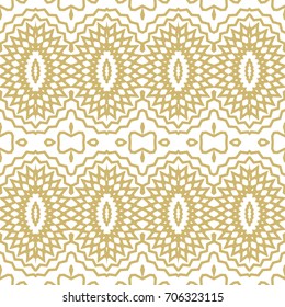 Seamless border isolated on white. Decorative tileable golden ornament. Vector illustration.