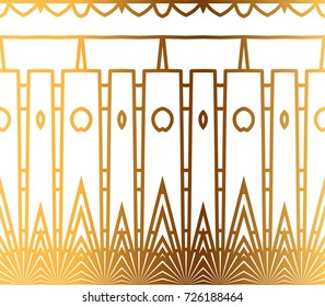 Seamless border isolated on white. Decorative tileable golden ornament. Vector illustration.
