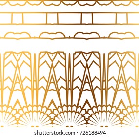 Seamless border isolated on white. Decorative tileable golden ornament. Vector illustration.