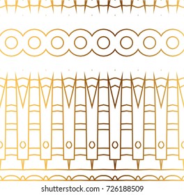 Seamless border isolated on white. Decorative tileable golden ornament. Vector illustration.