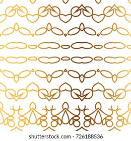 Seamless border isolated on white. Decorative tileable golden ornament. Vector illustration.