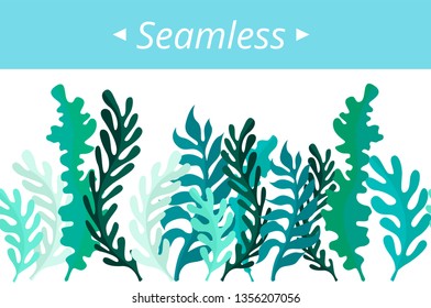 Seamless border of leaves and greens. Leaves of the forest or seaweed.