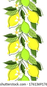 SEAMLESS BORDER WITH LEMON TREE LEAVES AND FRUITS IN VECTOR