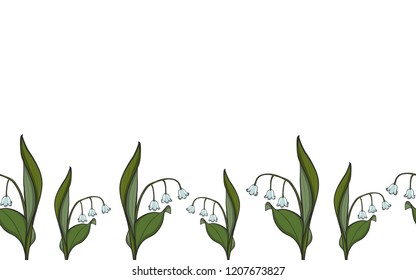 Seamless border Lily of the valley, vector