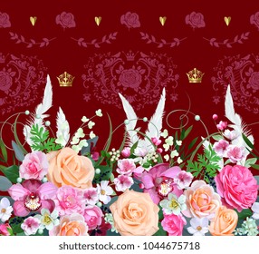 Seamless border with lovely flowers