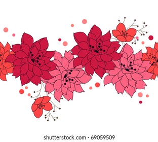 Seamless border made of pink lilies and circles