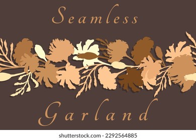 A seamless border was made in silhouette and placed horizontally on the brown background. The border is made from Marigold plant parts and made as applique. Floral borders for any design ideas.