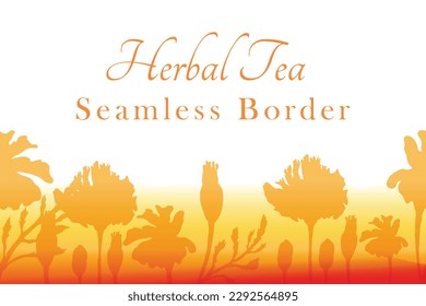 A seamless border was made in silhouette and placed horizontally on a white background. The border is made from Marigold plant parts and decorated with a red-to-yellow gradient.