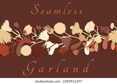 A seamless border was made in silhouette and placed horizontally on the brown background. The border is made from the Calendula plant parts and made as applique. Floral borders for any design ideas.